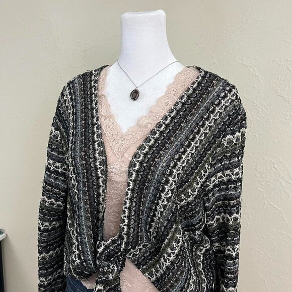 vintage 90s striped netted boho granola whimsygoth tie front cardigan - Picture 2 of 8